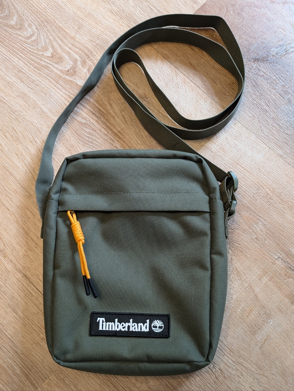 Timberland Olive Green Crossbody Messenger Bag with Yellow Accent